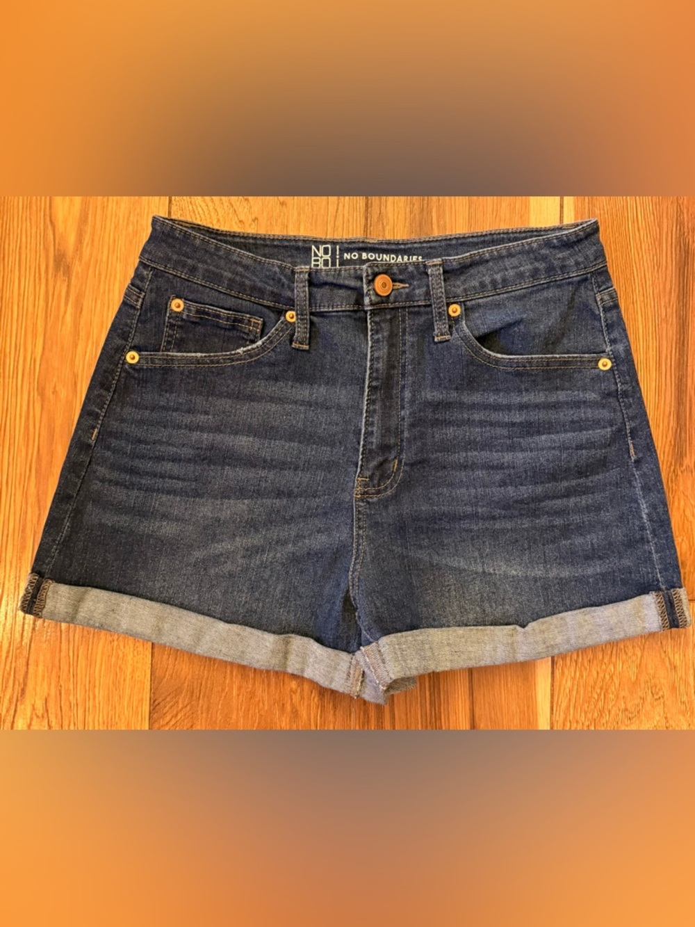No Boundaries Women's Dark Blue Rolled Hem Denim Shorts